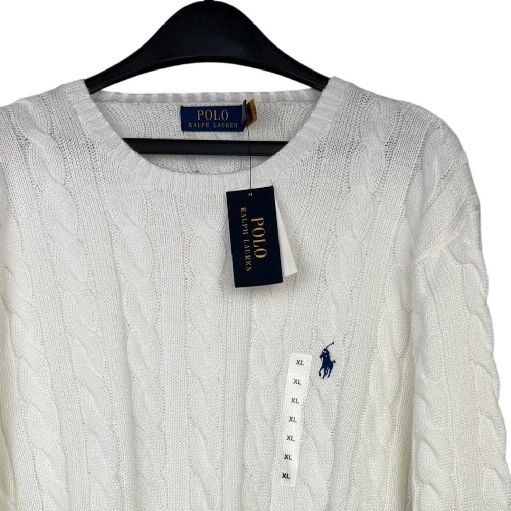 NEW Polo Ralph Lauren CABLE KNIT Sweater Mens XL Crew Neck Pony White $145